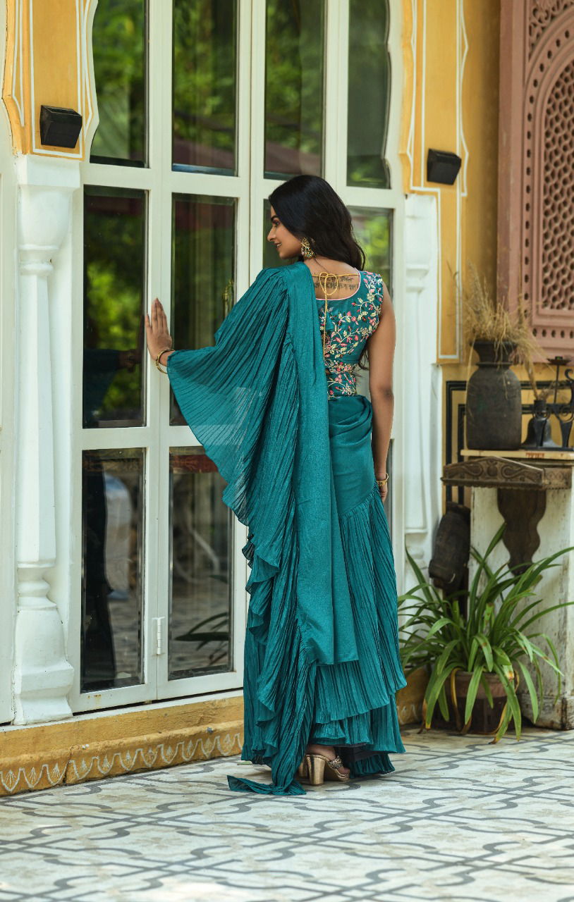 Zara 04 Fancy Designer Embroidery Ruffle Wholesale Party Wear Sarees